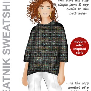 Retro Beatnik Sweatshirt Sewing Pattern: Dolman Sleeve Cocoon Top (PDF ...