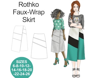 CLASSIC Rothko Faux-Wrap Skirt sewing pattern. Midi skirt pattern. Color block skirt pattern. Denim skirt pattern. Plus size skirt pattern.