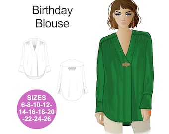 Naaipatroon verjaardagsblouse: chique blouse met lange mouwen, maten 6-26