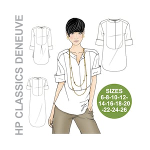 Naaipatroon Deneuve smokingshirt: chique button-down (maten 6-26) (pdf-patroon)