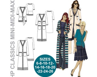 Vintage Cardigan Sewing Pattern: Mini-Midi-Maxi Lengths (Sizes 6-26) (Digital Download)