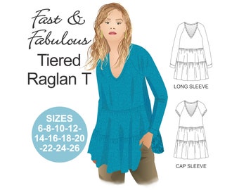 Tiered Raglan T-Shirt Sewing Pattern: V-Neck, Plus Size (Digital Download)