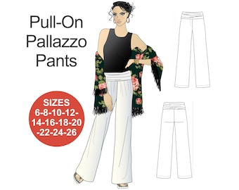 Easy Palazzo Pants Sewing Pattern: Pull-On Yoga Style (PDF Download, Sizes 6-26)