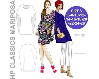 RETRO dress sewing pattern. Easy-to-sew pattern. Mariposa Dress & Tunic. Butterfly dress. Cape dress pattern. Plus size dress pattern.