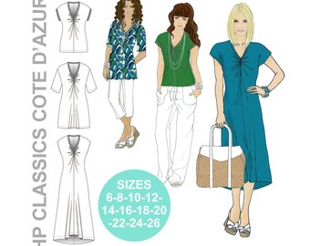 Knit Dress Sewing Pattern: Cote D'azur Tunic & Top (Sizes 6-26) (Digital Download)