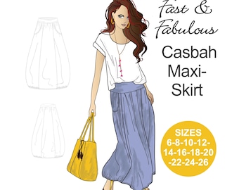 Casbah Maxi Skirt Sewing Pattern: Boho Elastic Waist (Sizes 6-26) (Digital Download)