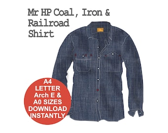 Classic Work Shirt Sewing Pattern for Men - Mr. H.P. Coal, Iron & Railroad Style. Advanced Beginner. PDF Download.