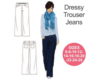 Naaipatroon Slouchy-broekjeans: damesmaten 6-26 (digitale download)