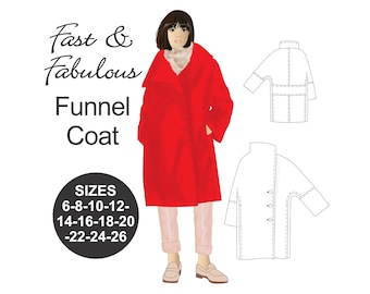 Funnel Coat Sewing Pattern: Minimalist Edgy Design, Plus Sizes (PDF Download)