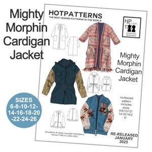 SPORTY Mighty Morphin Cardigan Jacket sewing pattern. Bomber jacket. Letterman jacket. Hooded parka. Duster coat. Plus size pattern.