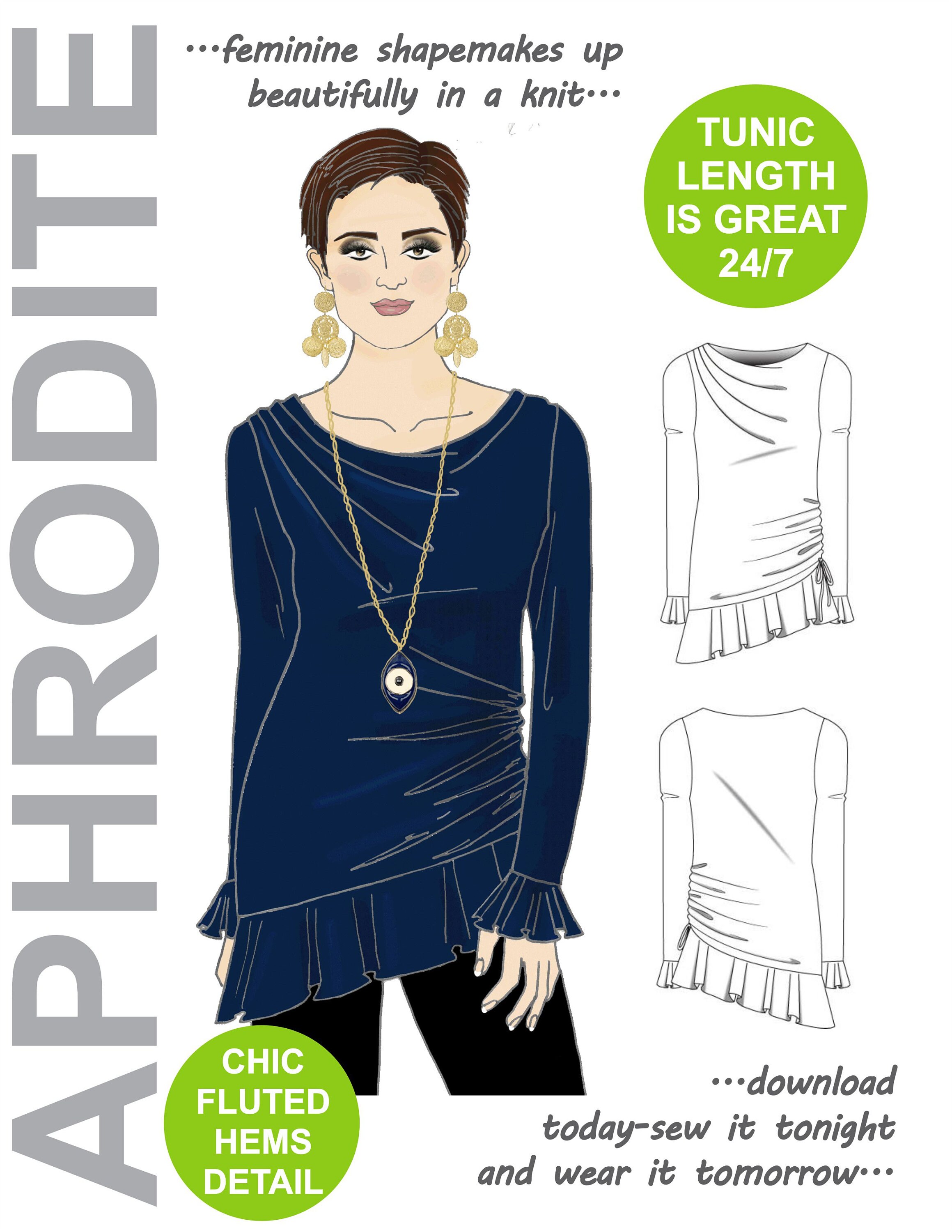 DRAPEY T-shirt Sewing Pattern. Draped Front Pattern. Cowl