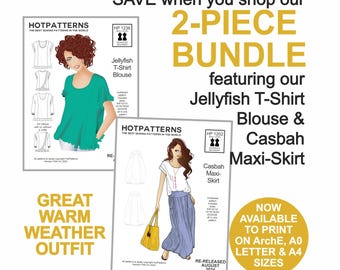Sewing Pattern Bundle: Jellyfish T-Shirt & Casbah Maxi Skirt (Plus Size PDF Download)
