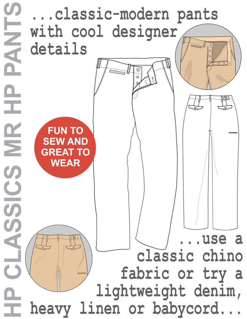 Men's Pants Sewing Pattern Mr. HP Workaday Pants by Hotpatterns. Instant PDF Download to Print