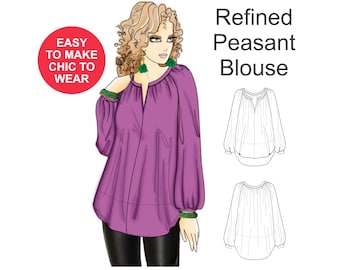Peasant Blouse Sewing Pattern: Raglan Sleeve, Curved Hem (A4 & Letter Sizes)
