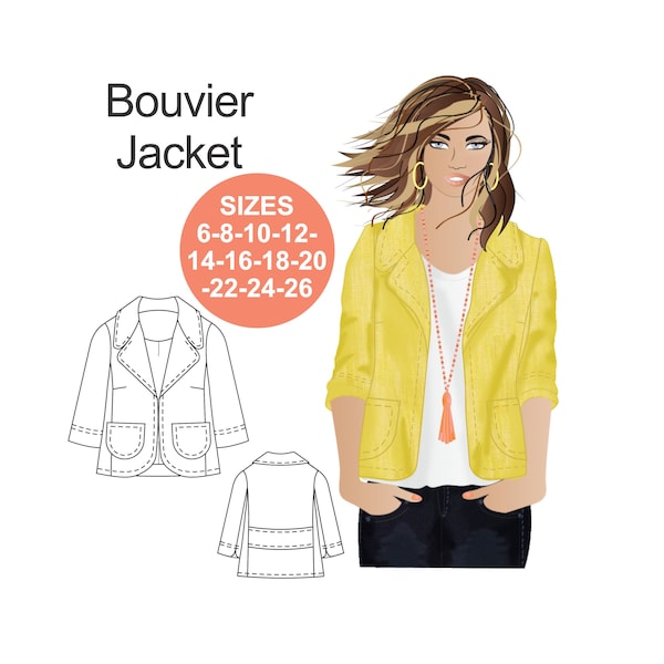 RETRO jacket sewing pattern. Cropped jacket pattern. No-button jacket. Spring jacket. Fall jacket. Plus size jacket pattern. Bouvier Jacket.