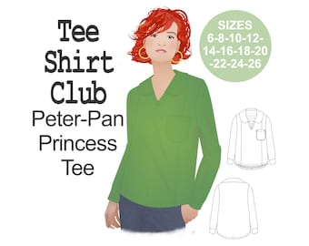 RETRO T-Shirt sewing pattern. Peter-Pan T. V-neck T. Long sleeve T. Collared T. Princess seam T. Easy T. Plus size T-shirt pattern.