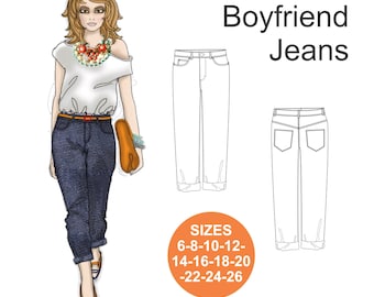 Boyfriend Jeans Sewing Pattern: Relaxed Fit, Sizes 6-26 (PDF Pattern)