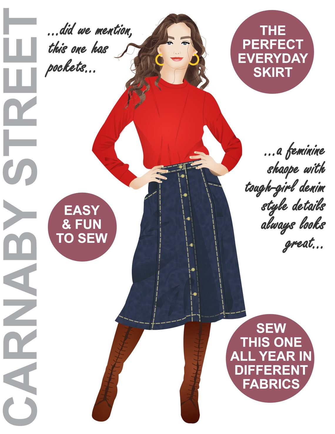 RETRO Skirt Sewing Pattern Denim Skirt Pattern Buttoned Skirt Pattern