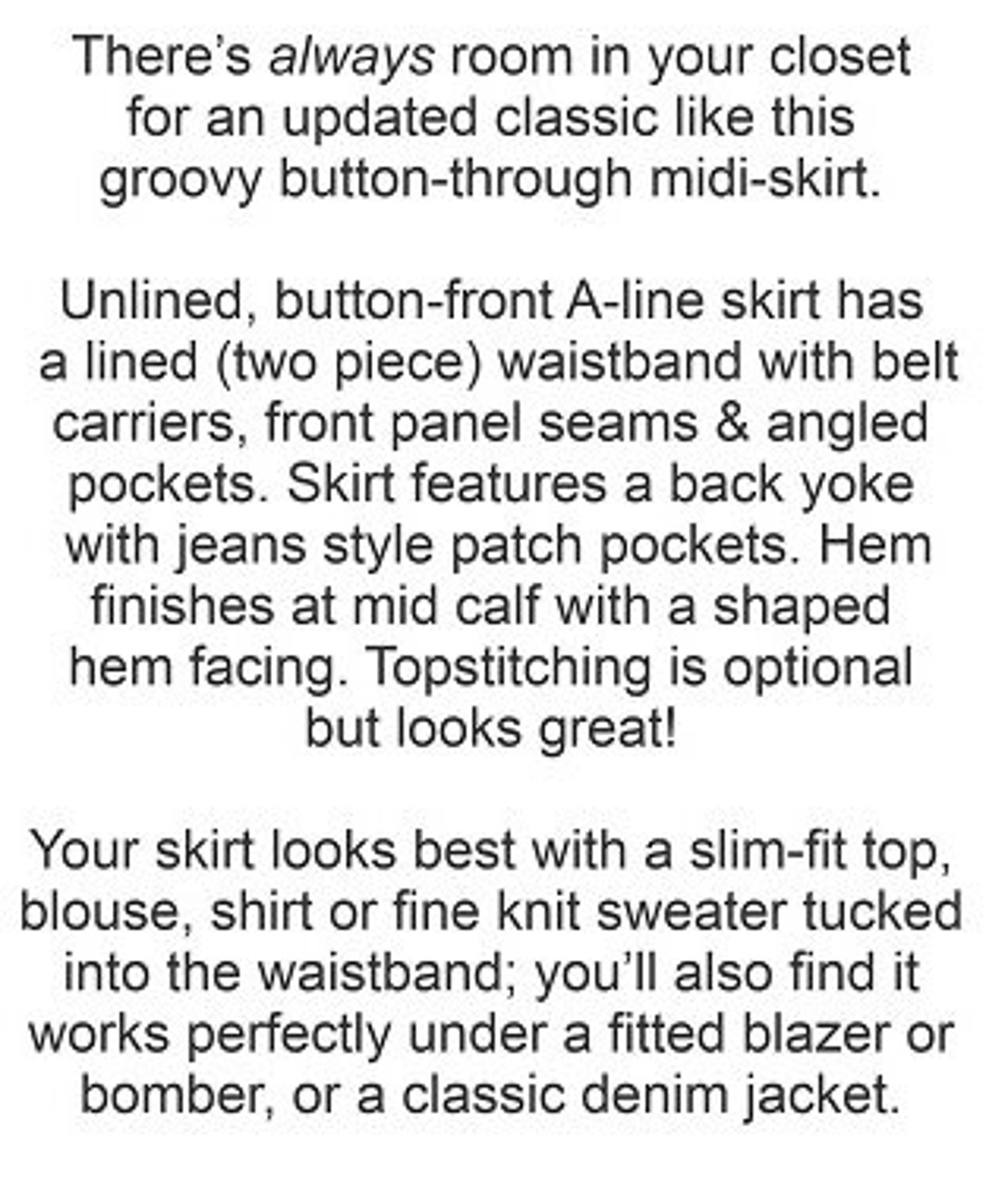 RETRO Skirt Sewing Pattern Denim Skirt Pattern Buttoned Skirt Pattern