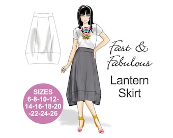 EASY-TO-SEW Skirt sewing pattern. Edgy skirt pattern. Midi skirt pattern. Plus size skirt pattern. Lantern Skirt.