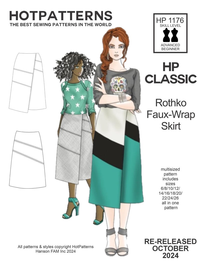 Woman Sewing Rothko CLASSIC Rothko Faux-wrap Skirt Sewing Pattern. Midi Skirt Pattern ...