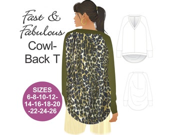 Cowl Back T-Shirt Sewing Pattern: V-Neck Raglan, Plus Size (Digital Download)