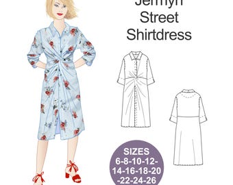 Twist Front Shirt Dress Sewing Pattern: Jermyn Street Style (Digital Download)