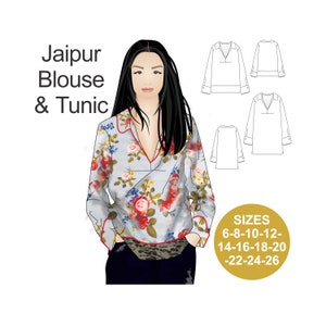 Retro Jaipur Blouse Sewing Pattern: V-Neck Long Sleeve (Digital Download)