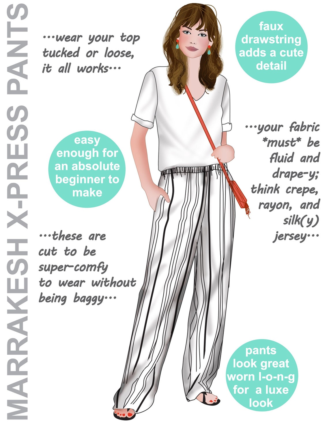 EASY BOHO Pants Sewing Pattern. Pull-on Pants Pattern. Wide Leg Pants ...