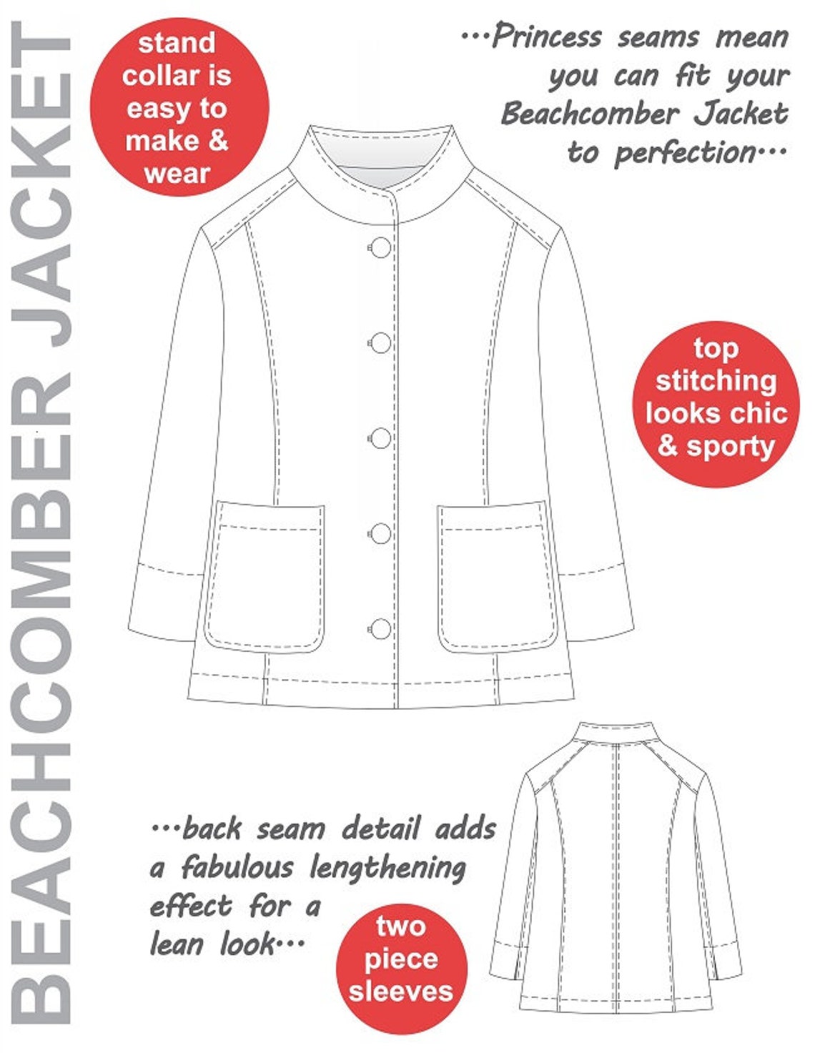 CASUAL Jacket Sewing Pattern. Denim Jacket Pattern. Fall Jacket Pattern. Plus Size Jacket