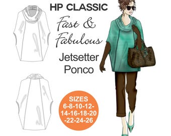 Jetsetter Poncho Sewing Pattern: Cowl Neck, Sizes 6-26 (PDF Pattern)