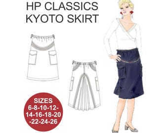Kyoto Skirt Sewing Pattern: HotPatterns Classic, Midi Length (A0, ArchE, A4 & LETTER Sizes)