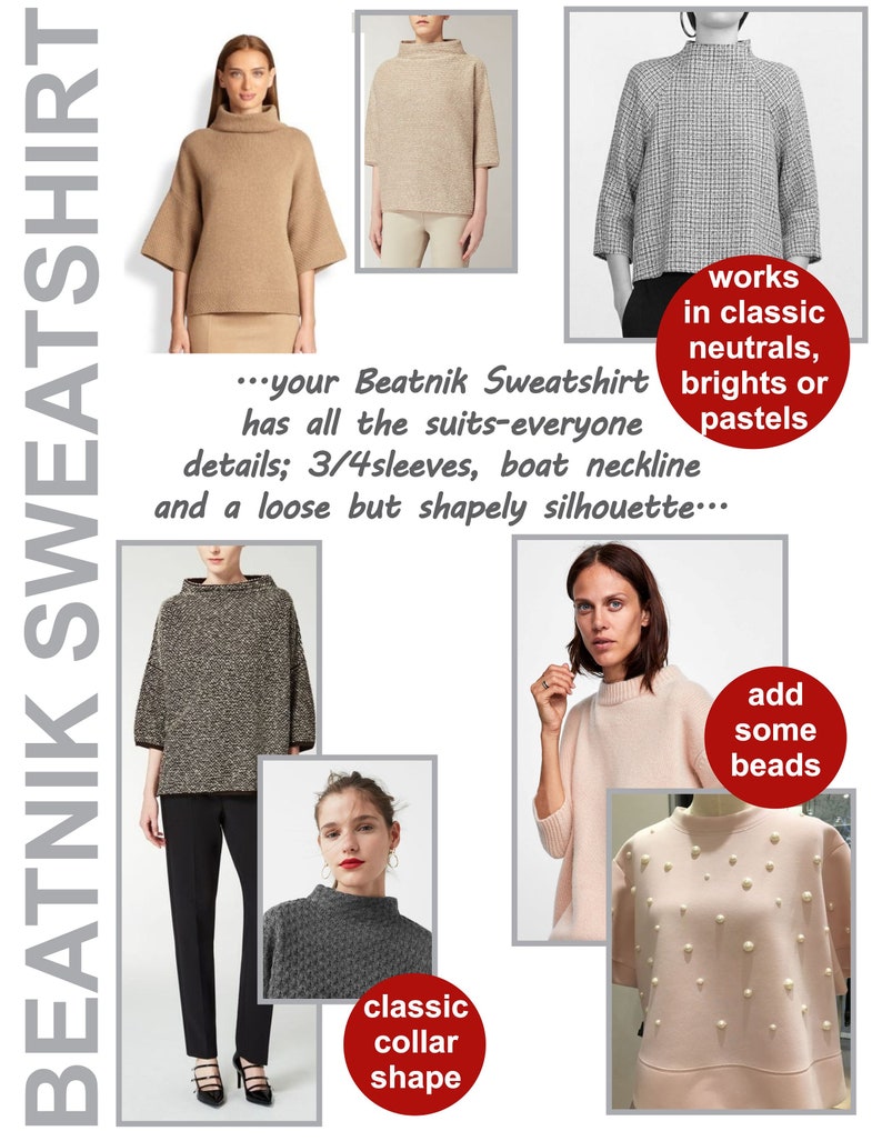 Retro Beatnik Sweatshirt Sewing Pattern: Dolman Sleeve Cocoon Top (PDF ...