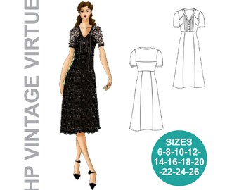 Vintage Virtue Dress Sewing Pattern: Pleated Buttoned Style (Sizes 6-26) (Digital Download)