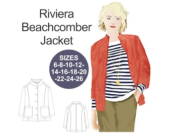 CASUAL jacket sewing pattern. Denim jacket pattern. Fall jacket pattern. Plus size jacket pattern. Riviera Beachcomber Jacket.