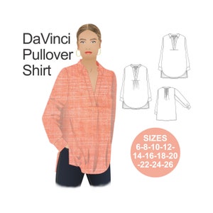 DaVinci Pullover Shirt Sewing Pattern: Chic Long Sleeve Blouse (Plus Size)