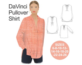 DaVinci Pullover Shirt Sewing Pattern: Chic Long Sleeve Blouse (Plus Size)
