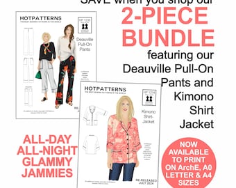 HP 2-piece pattern bundle. Retro pattern styles. KImono Shirt-Jacket pattern. Deauville Pull-On Pants pattern. Plus size patterns sizes 6-26