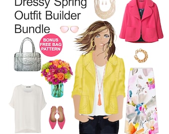 Bundel met naaipatroon voorjaarsoutfit: jasje, topje, rok + extra tas (maat 6-26 .pdf)