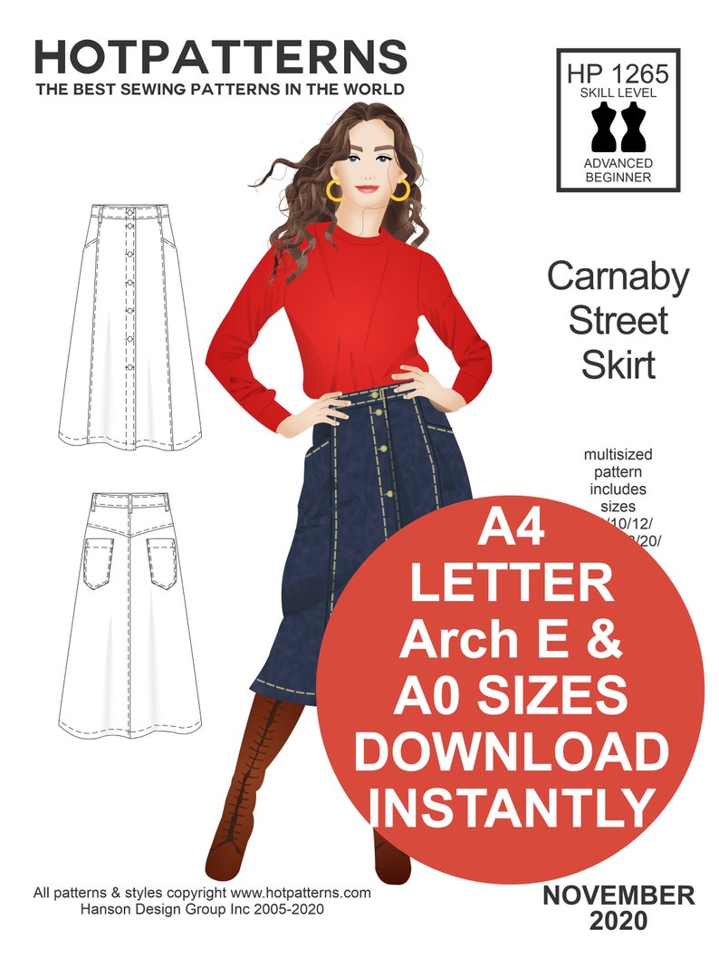 RETRO Skirt Sewing Pattern. Denim Skirt Pattern. Buttoned Skirt Pattern