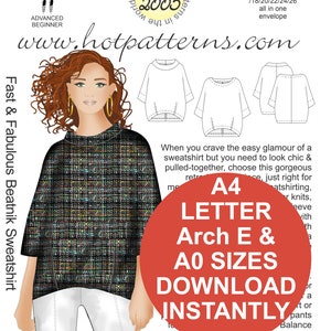 Retro Beatnik Sweatshirt Sewing Pattern: Dolman Sleeve Cocoon Top (PDF ...