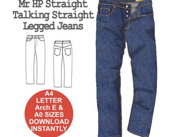 Mens Straight Leg Jeans Sewing Pattern: 5-Pocket, Zipper & Button Fly (PDF Download)