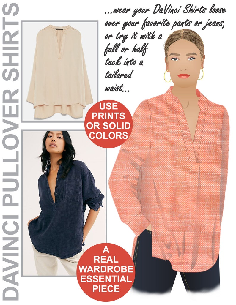 CHIC Shirt Sewing Pattern. Long Sleeve Blouse Pattern. Collared Blouse