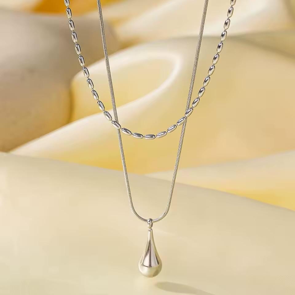 Collier double rang acier inoxydable doré | Bijou élégant femme