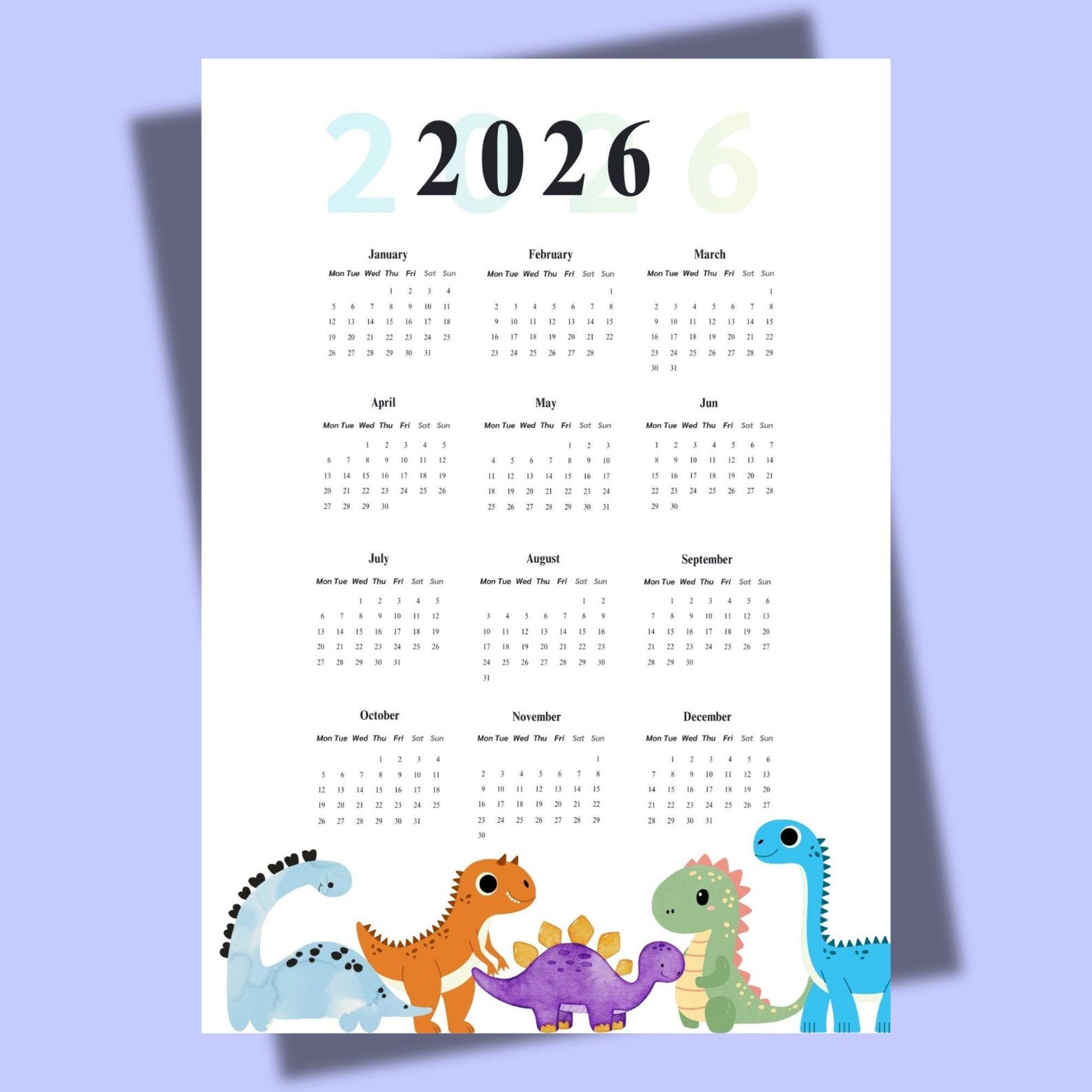 Dinosaur 2026 Calendar Kids Room Printable Wall Art Digital Download Il 1588xN.7406123963 Qfz0