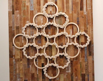 5ft x 5ft Wood Ring / Cotton Rope Art - Wood Wall Art - Wall Sculpture - Circles