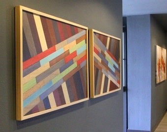 74x25 Diptych Wood Wall Art, Wall Decor, Headboard, Geometric Wood, Abstract