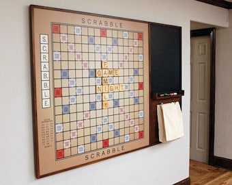 Giant 4ft X 6ft Scrabble Board with Chalkboard & Magnetic tiles  - Magnetic Boardgame Art - Scrabble tiles - Gameroom Art