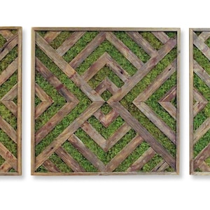 6ft Reclaimed Wood & Preserved Moss Triptych Art Large Wall Decor Green Wall Living Wall Art image 1