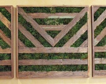 6ft Reclaimed Wood & Preserved Moss Triptych Art - Large Wall Decor - Green Wall - Living Wall Art